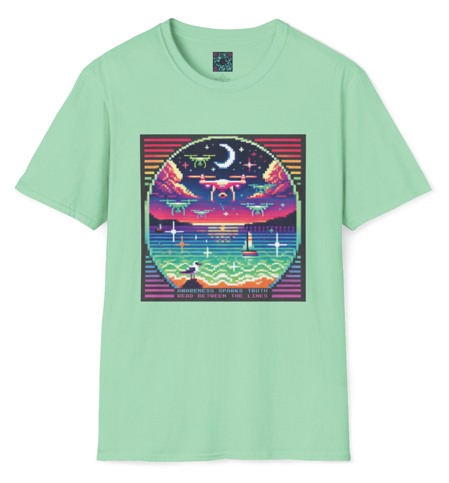 Drones & Orbs Pixelated Illustration T-Shirt